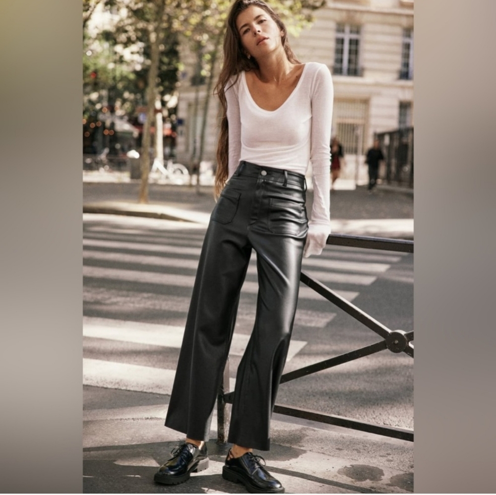 Zara the Marine pant black vegan leather 2 wide leg high waist